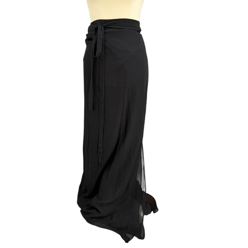 Magari Wrap Maxi‎ Skirt OS Black 100% Silk Sheer Cover Up Made in Brazil New